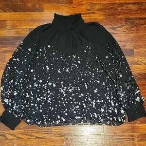 Vici Whimsigoth Black Sheer Ruffle High Neck Fairy Starry Print Blouse Large